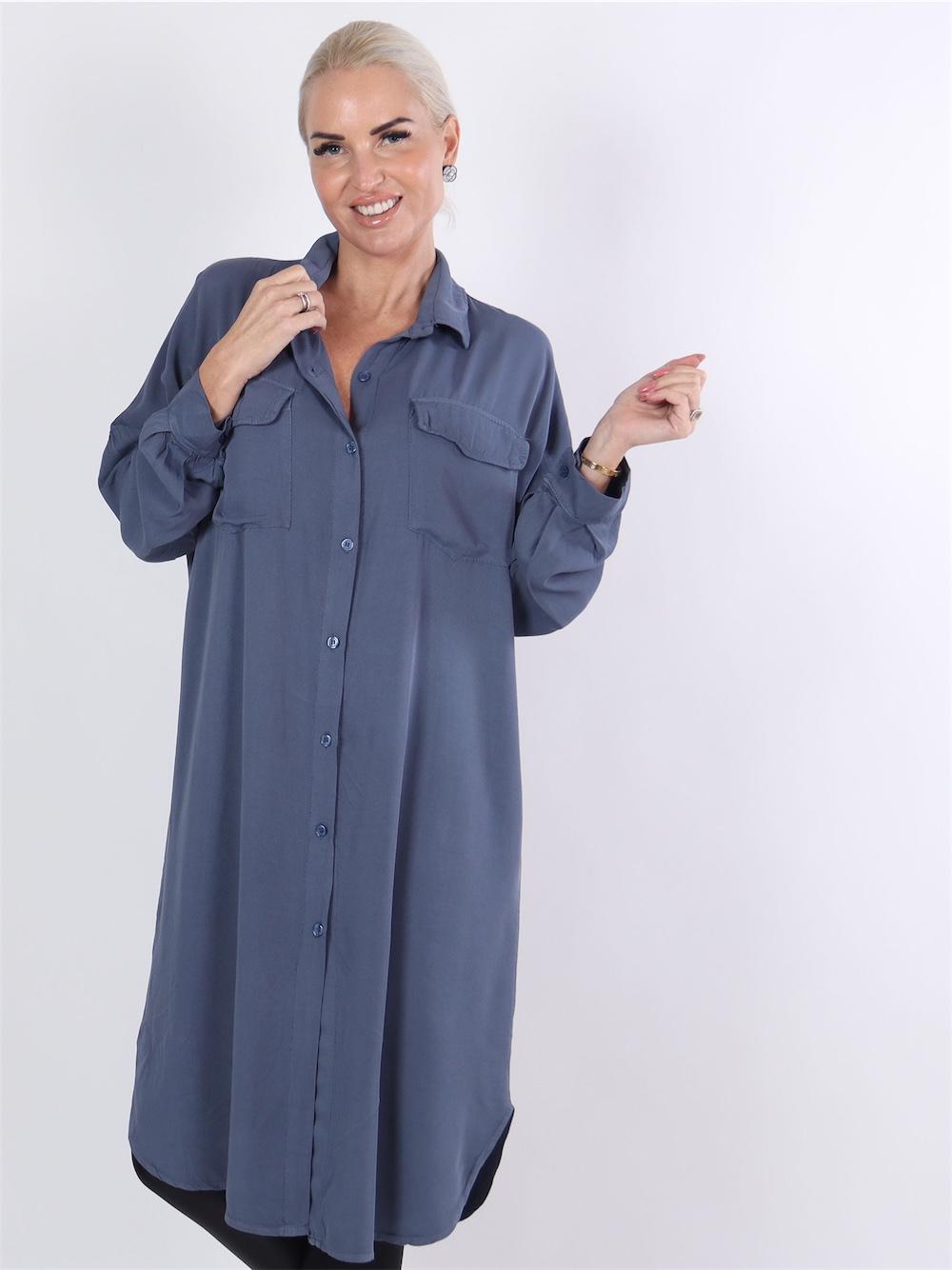 Manya - Armygrøn lang skjortekjole med lommer på brystet